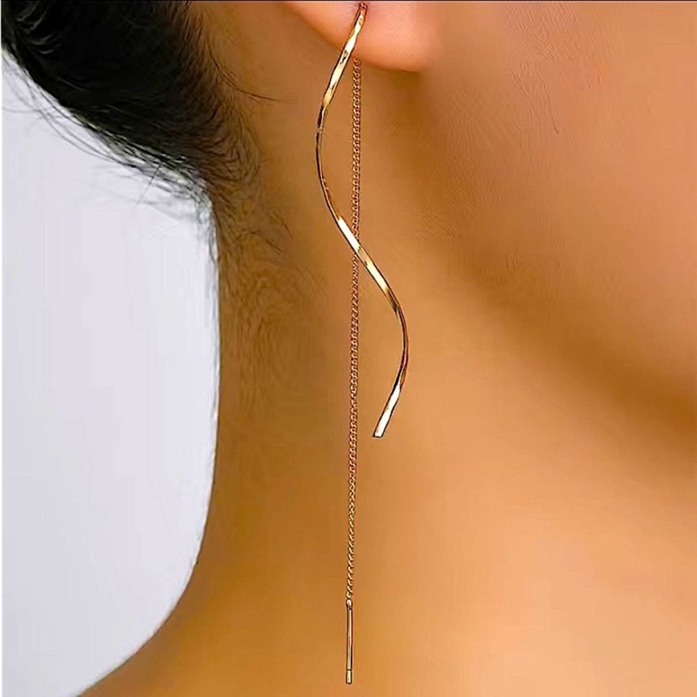 Gold Spiral Threader Twisted Minimalist Earrings